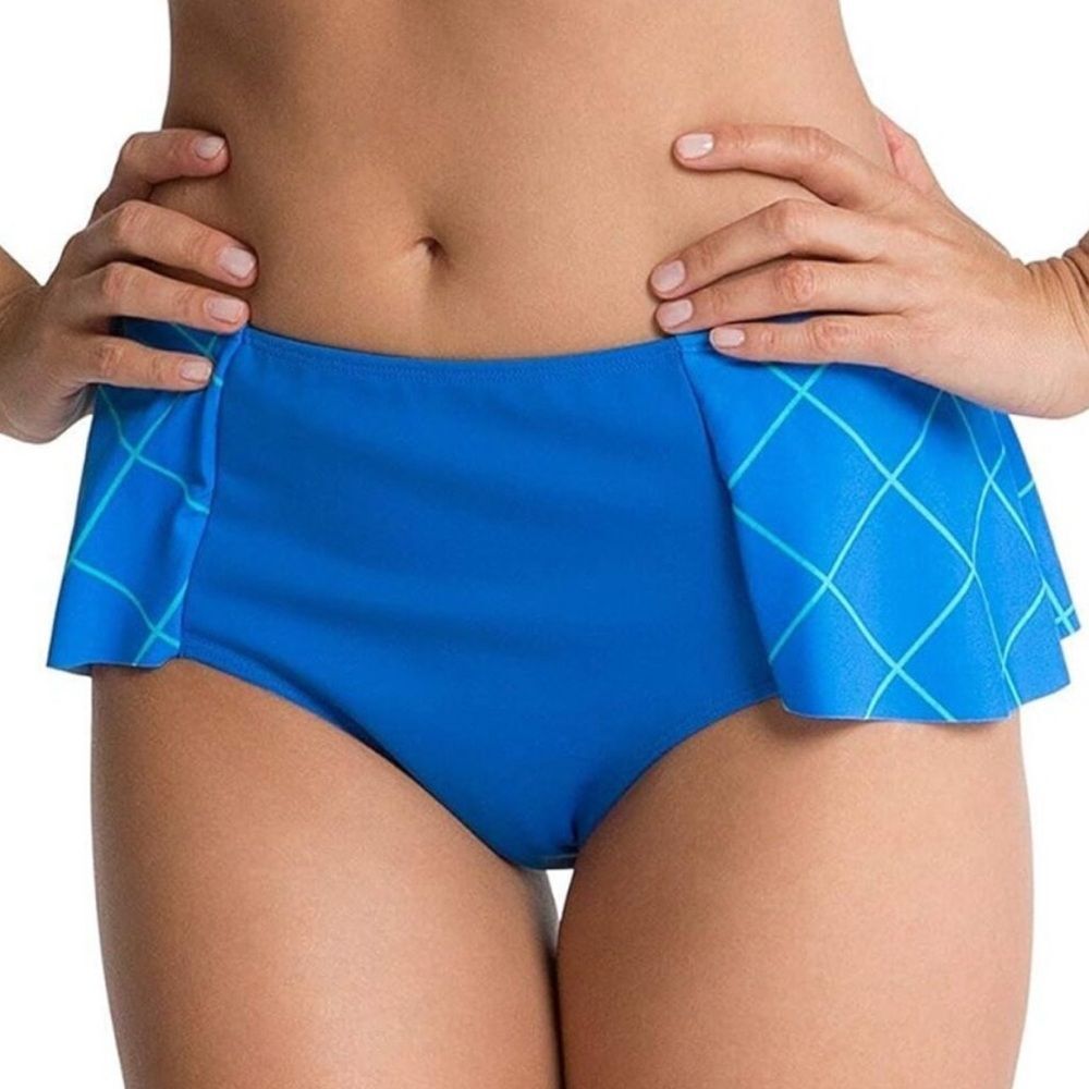 NWT Spanx Blue Flirty Skirted Swim Bikini Bottom. Size 12. ruffle swimsuit New
